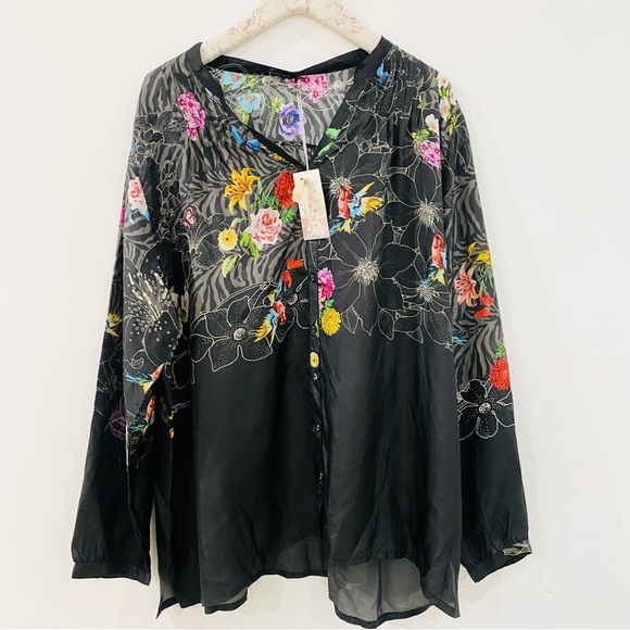 Johnny Was 100% silk button up floral blouse NWT - Picture 1 of 7
